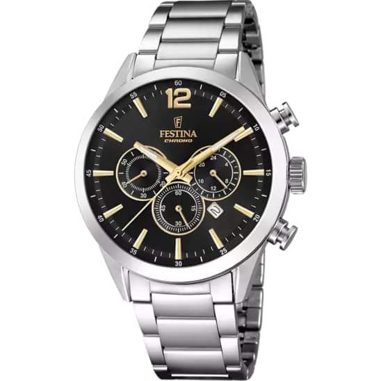 OROLOGIO FESTINA TIMELESS CHRONOGRAPH F20343/4 NERO CINTURINO IN ACCIAIO, UOMO