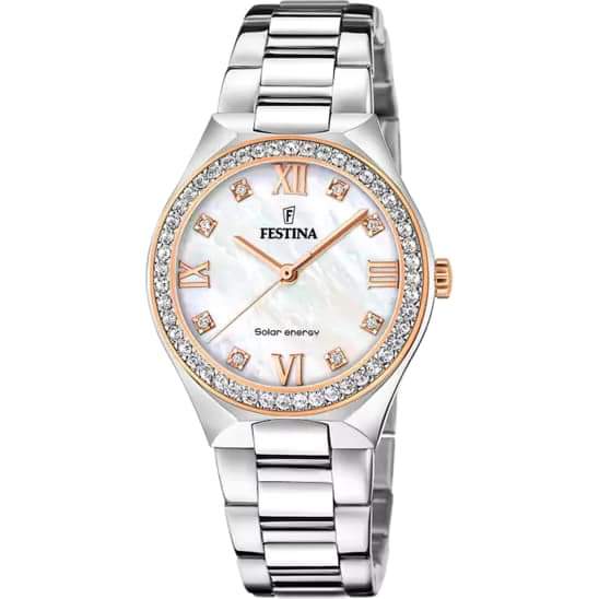 FESTINA ENERGIA SOLARE CREMA ACCIAIO INOSSIDABILE 316L, DONNA