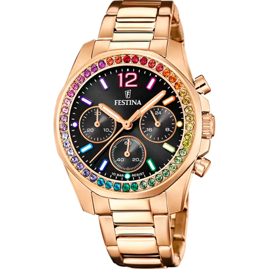 OROLOGIO DONNA FESTINA RAINBOW F20639/3 NERO CON CINTURINO IN ACCIAIO, DONNA