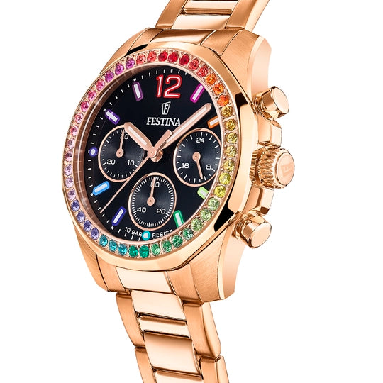 OROLOGIO DONNA FESTINA RAINBOW F20639/3 NERO CON CINTURINO IN ACCIAIO, DONNA